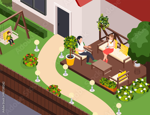 Isometric Outdoor Furniture Composition