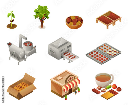 chocolate production isometric set