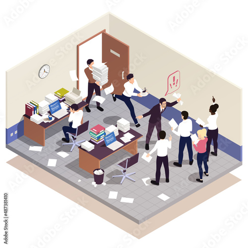 Messy Office Work Isometric Composition