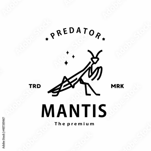 vintage retro hipster mantis logo vector outline monoline art icon