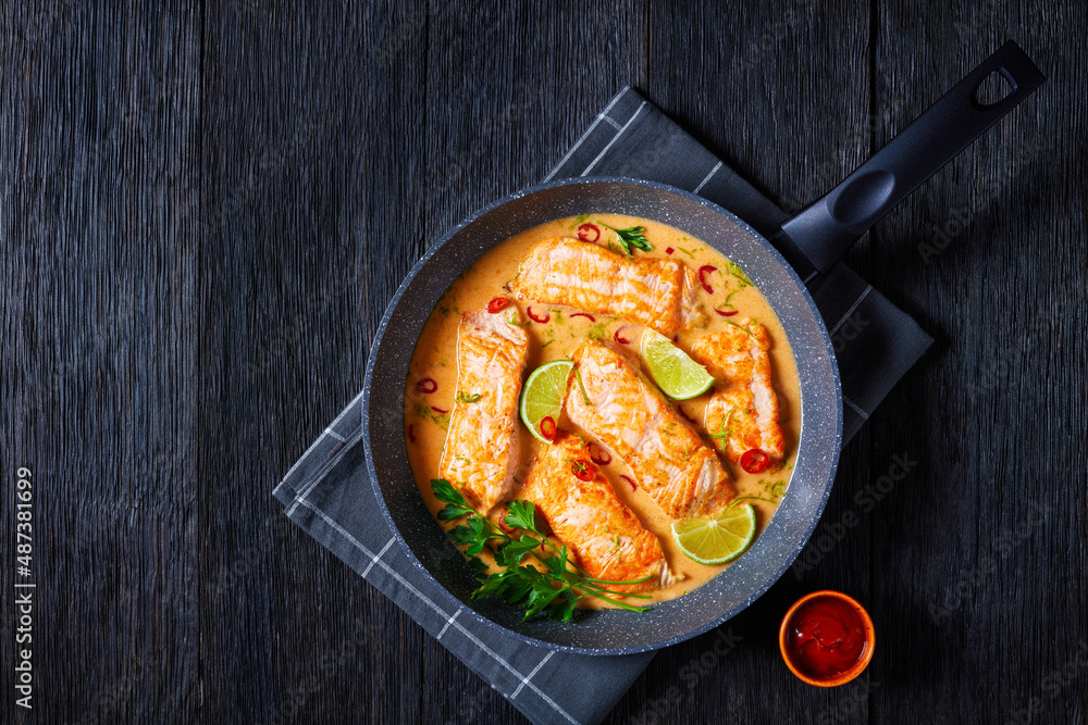 Poached Salmon in hot Coconut Lime Sauce