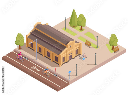 Old Industrial Building Isometric Composition