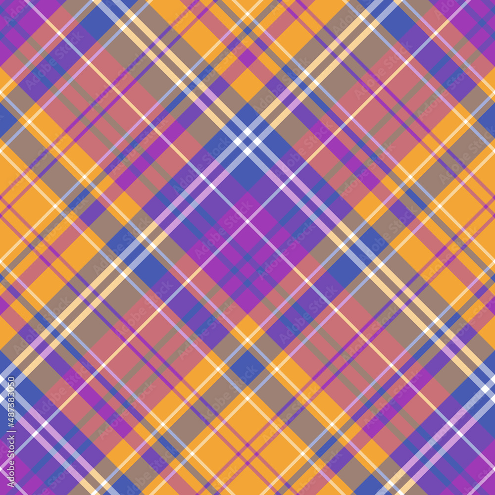 Seamless pattern in warm yellow, violet, blue and white colors for plaid, fabric, textile, clothes, tablecloth and other things. Vector image. 2 Seamless pattern in warm yellow, violet, blue and white colors for plaid, fabric, textile, clothes, tablecloth and other things. Vector image. 2