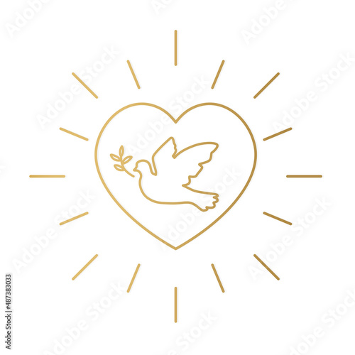 golden dove in heart, baptismal, christening symbol, God bless you, element for greeting card- vector illustration