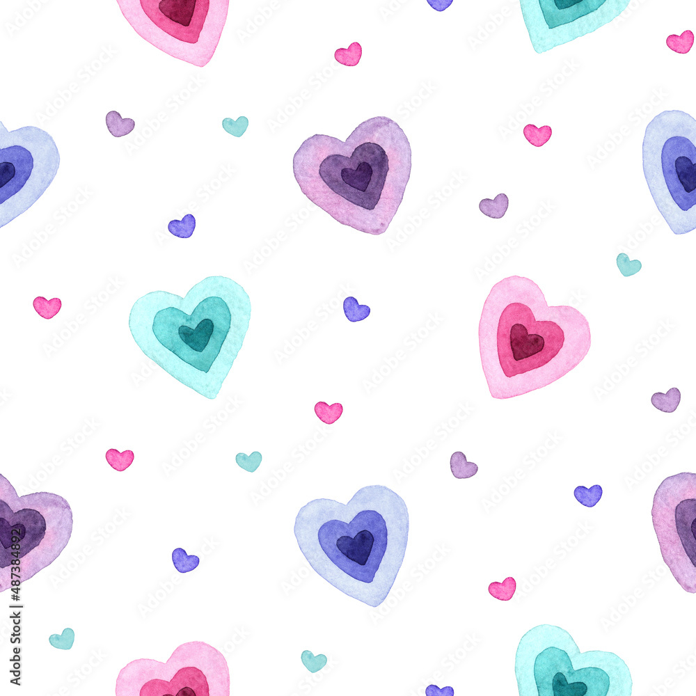Retro seamless pattern with watercolor hearts. It can be used for packaging, wrapping paper, textile, home decor, for scrapbooking. Futuristic style 90s, 2000s Retro seamless pattern with watercolor hearts. It can be used for packaging, wrapping paper, textile, home decor, for scrapbooking. Futuristic style 90s, 2000s