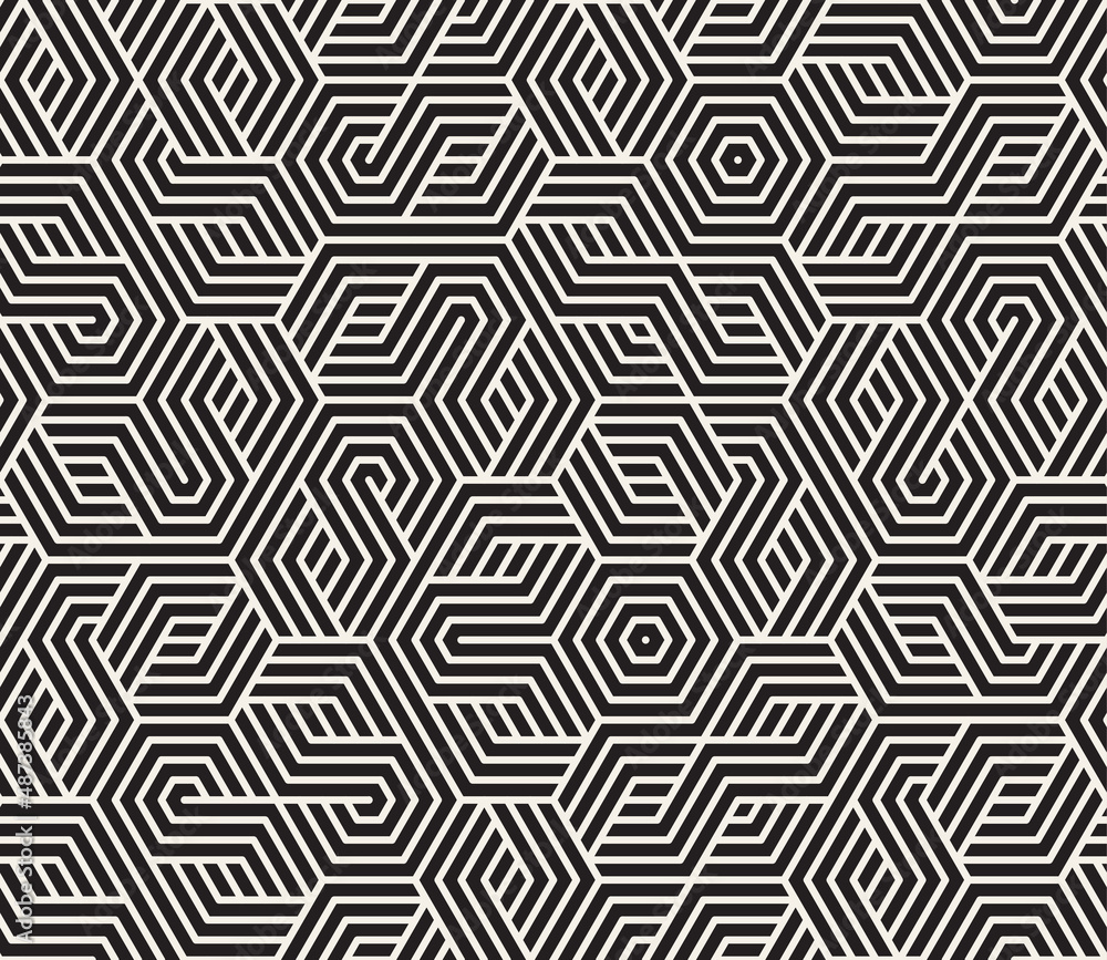 Vector seamless pattern. Repeating abstract geometric elements. Stylish monochrome background design.