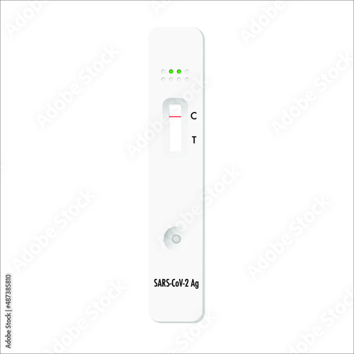 Vector illustration of negative diagnostic resut of rapid test on covid sars CoV-19 or coronavirus disease isolated on white. Text of test card on english "SARS-CoV-2 Ag"