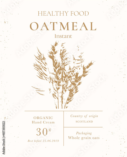 Set of customizable oatmeal labels of Natural healthy food. Cereal oat products packaging templates. Contemporary design for Cosmetics, Pharmacy, bakery