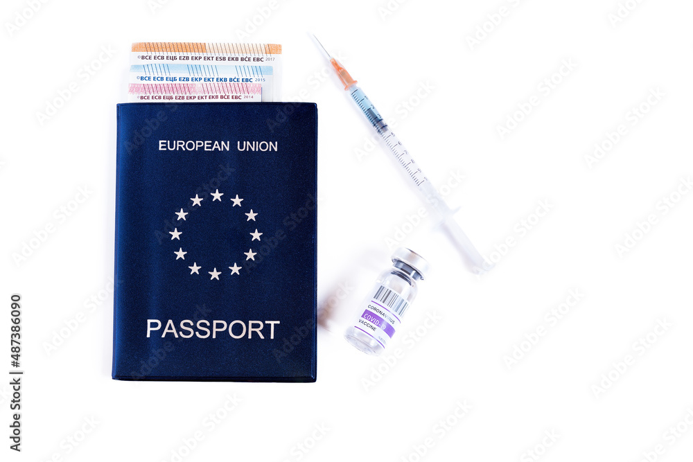 The concept of the EU health passport. Covid passport or green travel