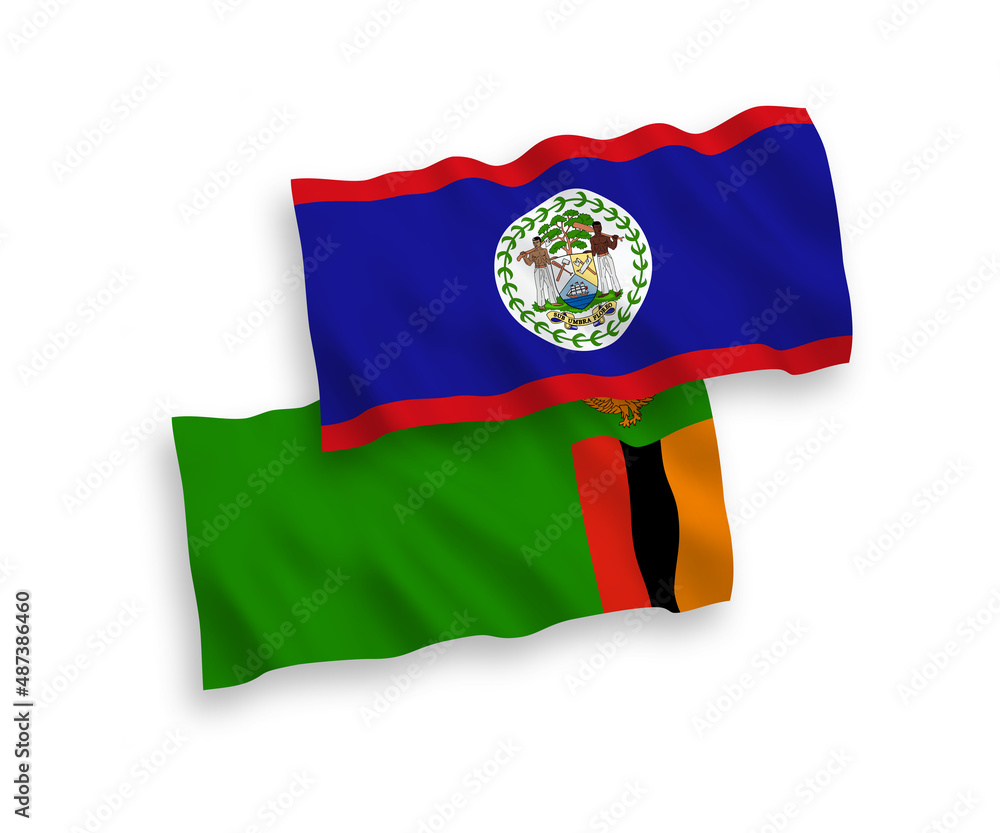 Flags of Republic of Zambia and Belize on a white background Flags of Republic of Zambia and Belize on a white background