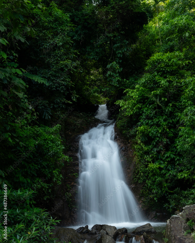 Waterfall near the highway on the way to Dawki near India Bangladesh Border in Meghalaya