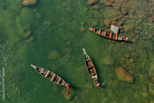 Crystal clear water of Umngot River near Dawki in Meghalaya