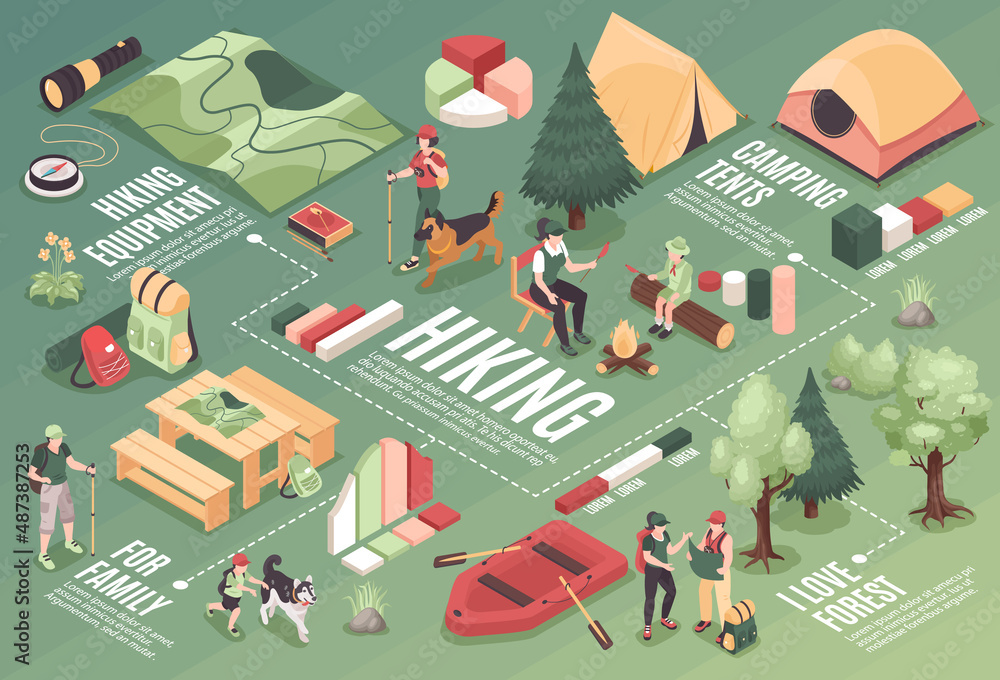 Obraz premium Isometric Hiking Infographic Composition