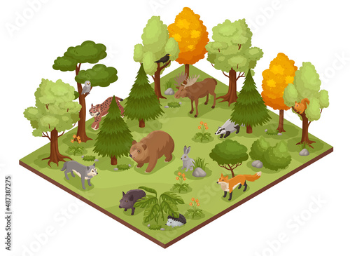 Isometric Forest Animals Composition