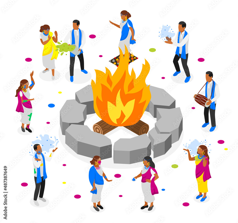 Holi Celebrating Isometric Composition Holi Celebrating Isometric Composition