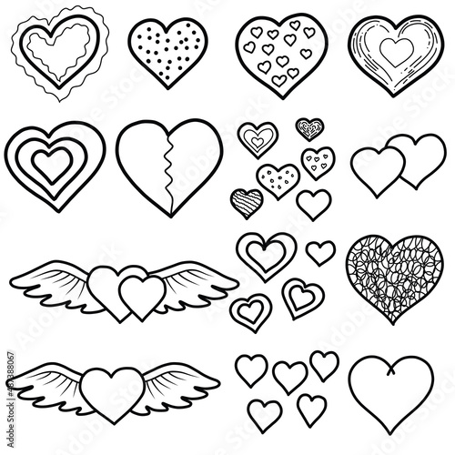Set of drawings of cute hand drawn vector illustrations the hearts