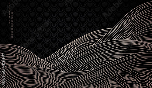vector abstract japanese style landscapes lined waves in black and gold colours  © Анна Удод