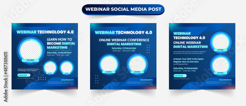 Set of business technology digital marketing webinar invitation poster social media post for online training course seminar video conference banner template