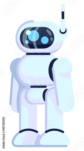 Service robot semi flat RGB color vector illustration. AI technology design and construction. Perform human-like activities. Humanoid robot isolated cartoon character on white background