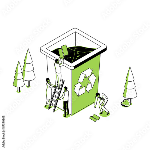 Recycling - modern line isometry design style illustration