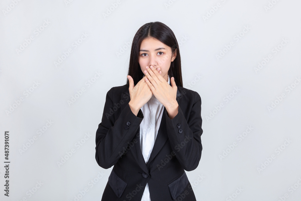 Portrait of young asian business woman amazed or shocked surprised wearing office clothing, , People lifestyle concept. Portrait of young asian business woman amazed or shocked surprised wearing office clothing, , People lifestyle concept.