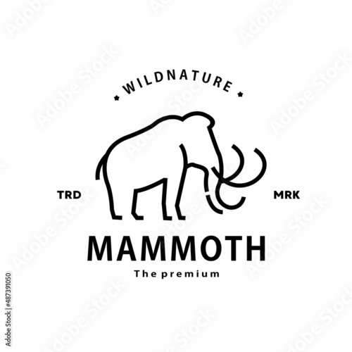 vintage retro hipster mammoth logo vector outline monoline art icon