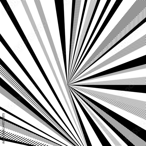 Comic book background. Black and white radial lines speed frame. Element of speed or superhero. Vector illustration.