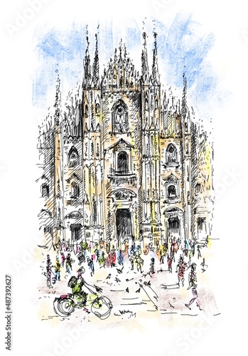 Duomo cathedral in Milan. Hand drawn sketch.