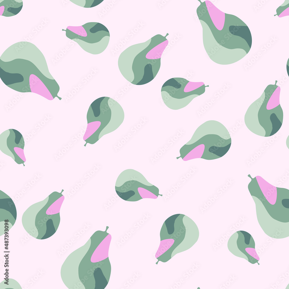 Creative pears seamless pattern. Abstract summer fruit background.