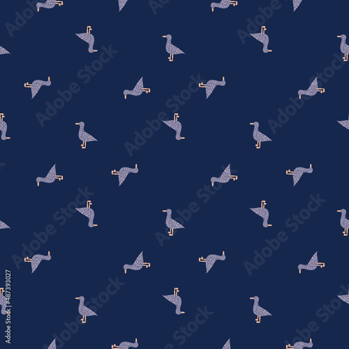 Seagulls standing seamless pattern. Background of sea birds.