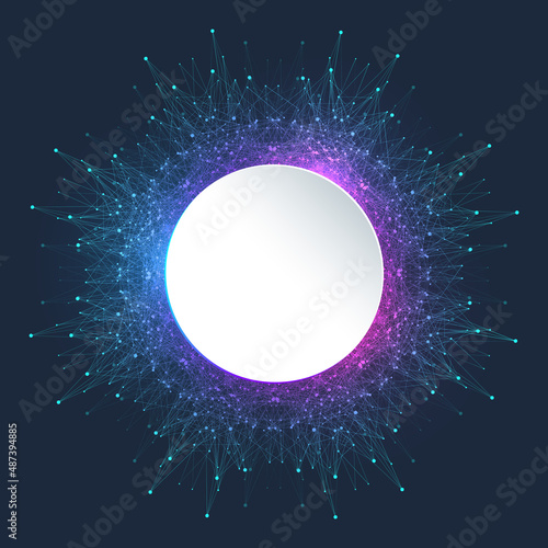 Blockchain transfer satellite future communications banner template. Abstract technology cloud world. Global network fintech concept vector background. Digital blockchain communications