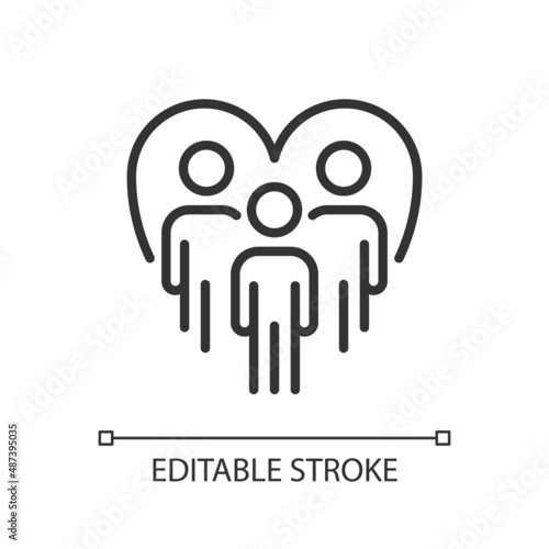Community work pixel perfect linear icon. Volunteer opportunities. Change through collective action. Thin line illustration. Contour symbol. Vector outline drawing. Editable stroke. Arial font used