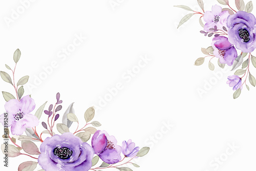 Greeting card with watercolor purple floral frame