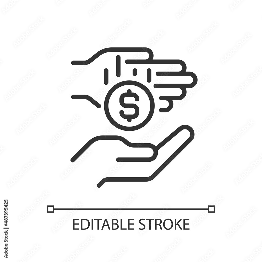 Micro-donation pixel perfect linear icon. Microphilanthropy. Gifting small donations, gifts. Thin line illustration. Contour symbol. Vector outline drawing. Editable stroke. Arial font used Micro-donation pixel perfect linear icon. Microphilanthropy. Gifting small donations, gifts. Thin line illustration. Contour symbol. Vector outline drawing. Editable stroke. Arial font used