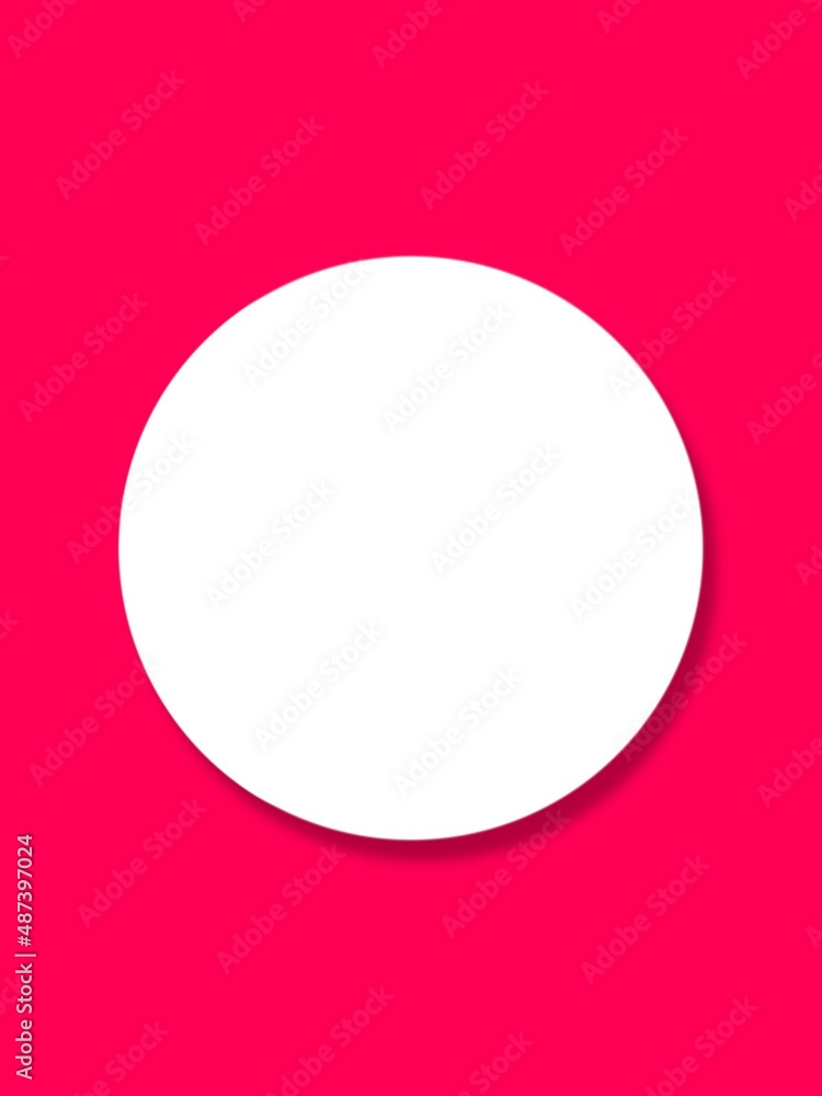 Red background with white paper circle. Template with a round sheet of paper
