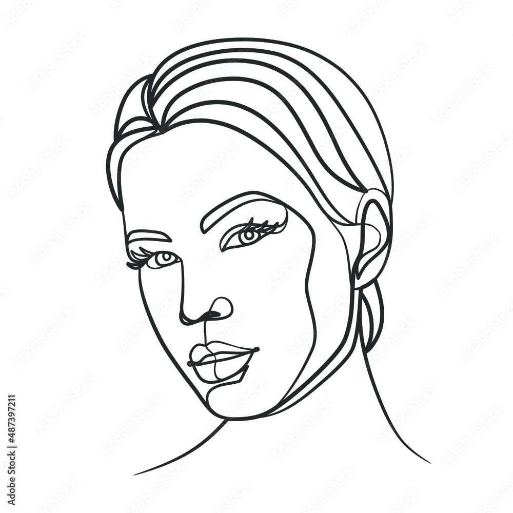 Continuous line drawing of woman face. One line woman portrait
