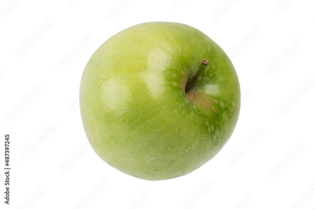 green apple isolated on white background, front view, closeup green apple isolated on white background, front view, closeup