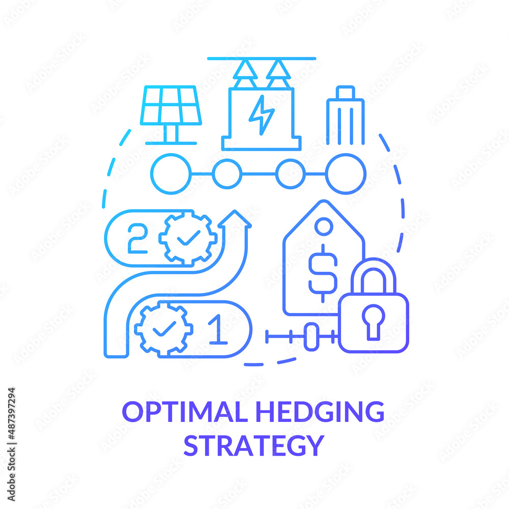 Optimal hedging strategy blue gradient concept icon. Plan variety. Buying energy process. PPA work abstract idea thin line illustration. Isolated outline drawing. Myriad Pro-Bold fonts used
