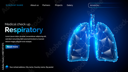 respiratory theme landing page with lung in futuristic style