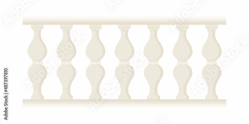 Stone balustrade with balusters for fencing and protection from falling. Palace of castle fence. Balcony handrail with marble pillars. Concept of decorative railing and architecture element. 