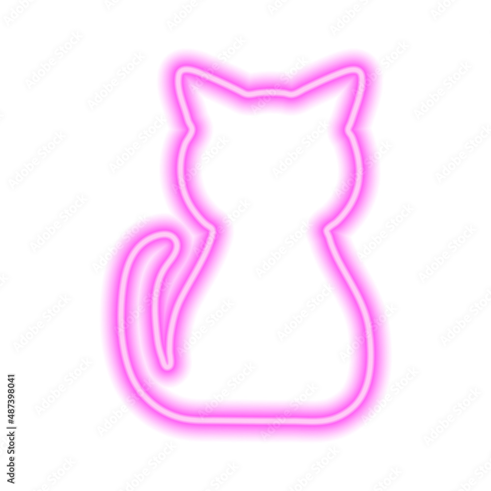 Pink neon icon of sitting cat isolated on white. Pink neon icon of sitting cat isolated on white.