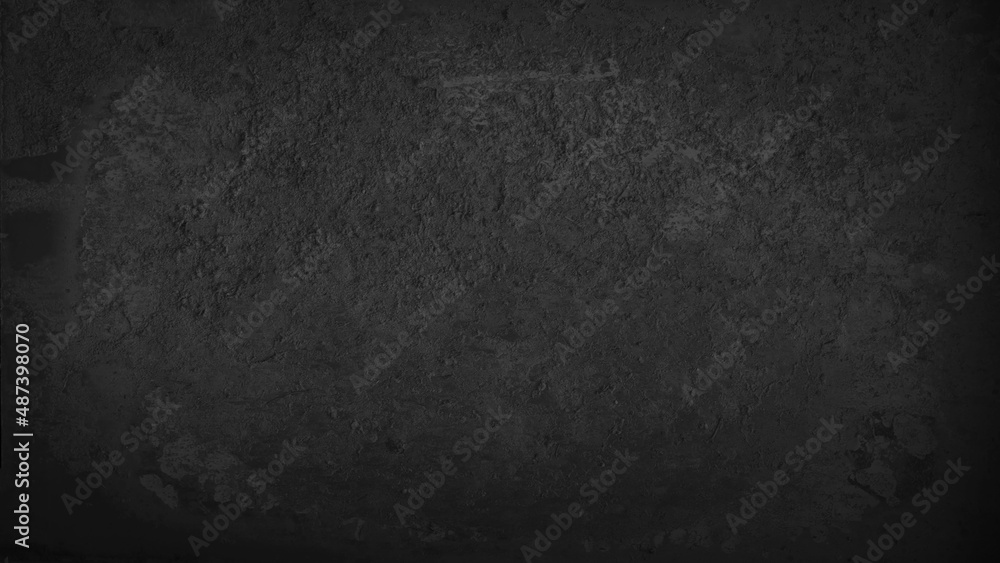Fototapeta premium Black anthracite dark gray grey grunge old aged retro vintage stone concrete cement blackboard chalkboard wall floor texture, with cracks - Abstract background pattern design template