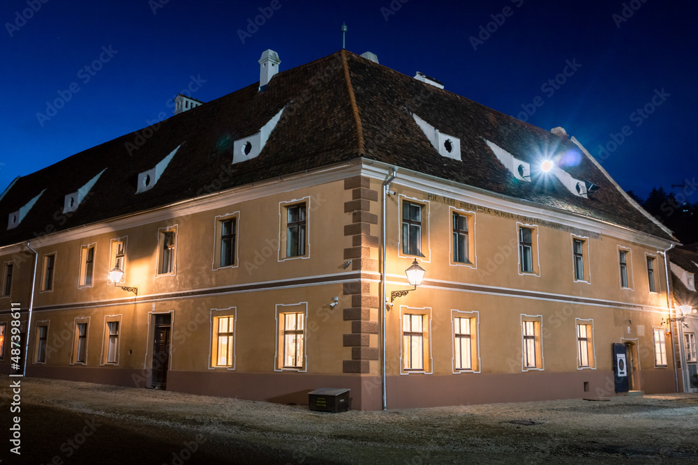 Fototapeta premium Histrorical house in Brasov, near the Black Church, Transilvania, Romania