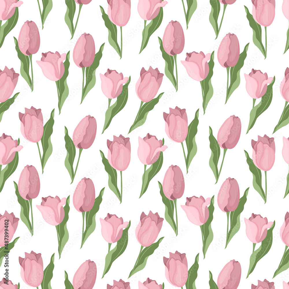Vector seamless pattern of pale pink tulips. Textiles and packaging paper Vector seamless pattern of pale pink tulips. Textiles and packaging paper