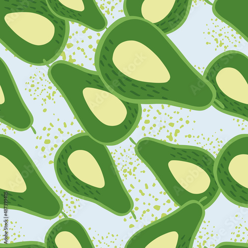 Doodle avocado seamless pattern. Hand drawn botanical backdrop.
