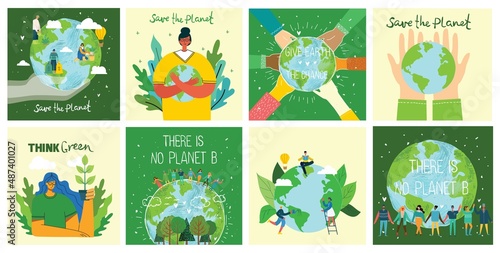 People Characters trying to Save Planet Earth. Global Warming and Climate Change Concept.