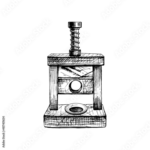 Cutting guillotine cigar. Vintage hatching black illustration isolated on white