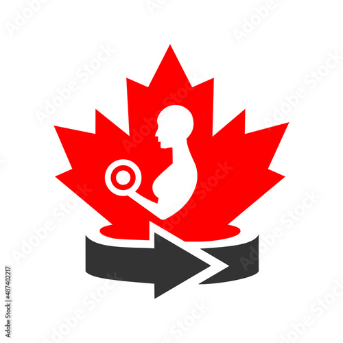 Red Maple Leaf with Fitness GYM logo. Canadian Fitness GYM logo Vector Template