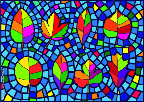 colorful leaf pattern and moses stained glass illustration vector