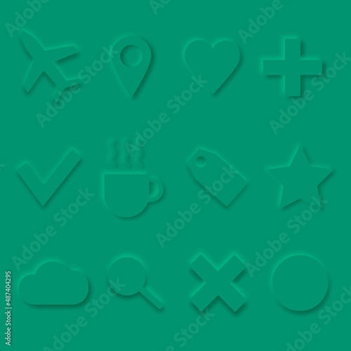 Set of icons in newmorphism style colour green for website and social medias photo